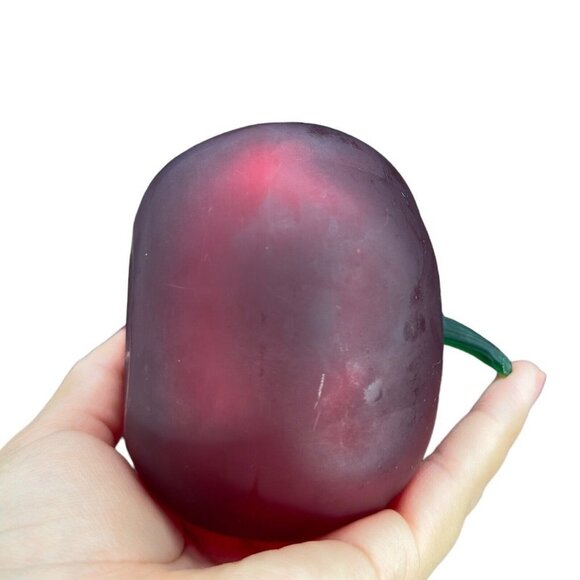 Vintage Hand Blown Large Tomato Hand Made Frosted Glass Paperweight Hollow 4”T - Picture 9 of 14